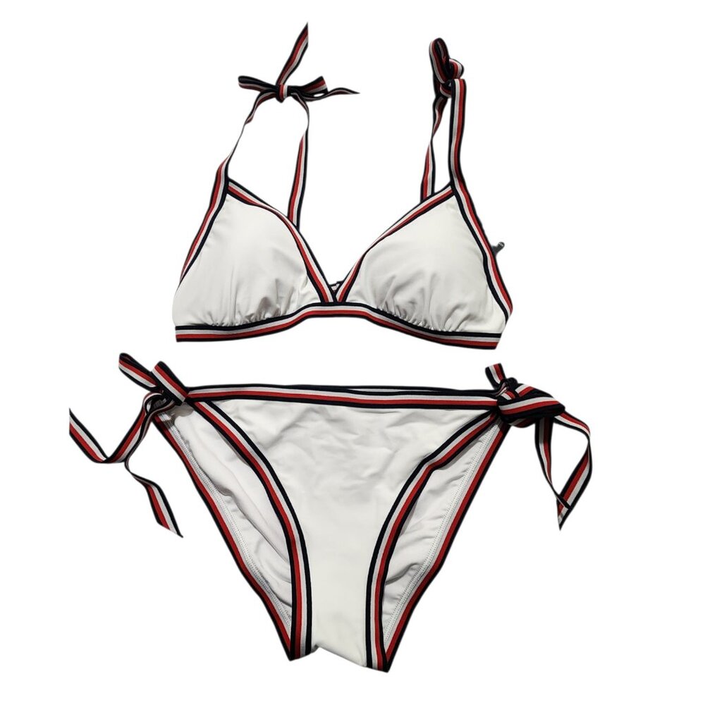 Tommy‎ Hilfiger Women's Triangle Padded Bikini Swimsuit White Size L